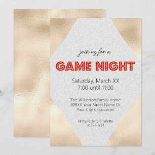 Marquee Sign på Guld Game Night Party Inbjudningar