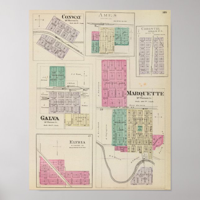 Marquette, Conway, Galva, Elyria, Ames, Kansas Poster (Framsidan)