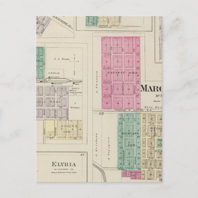 Marquette, Conway, Galva, Elyria, Ames, Kansas Vykort (Framsida)