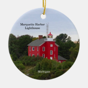 Marquette Harbor Lighthouse cirkelprydnad Julgransprydnad Keramik