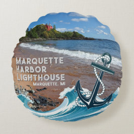Marquette Harbour Lighthouse, Marquette, MI Rund Kudde