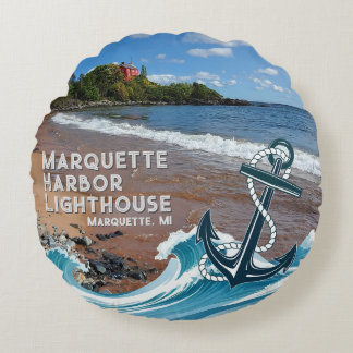 Marquette Harbour Lighthouse, Marquette, MI Rund Kudde