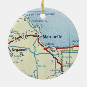 Marquette MI Old Karta Julgransprydnad Keramik