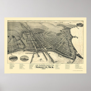 Marquette, MI Panoramic Karta - 1897 Poster