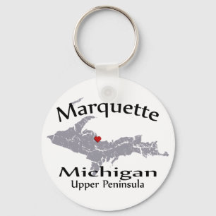 Marquette Michigan Heart Karta Design Keychain Nyckelring