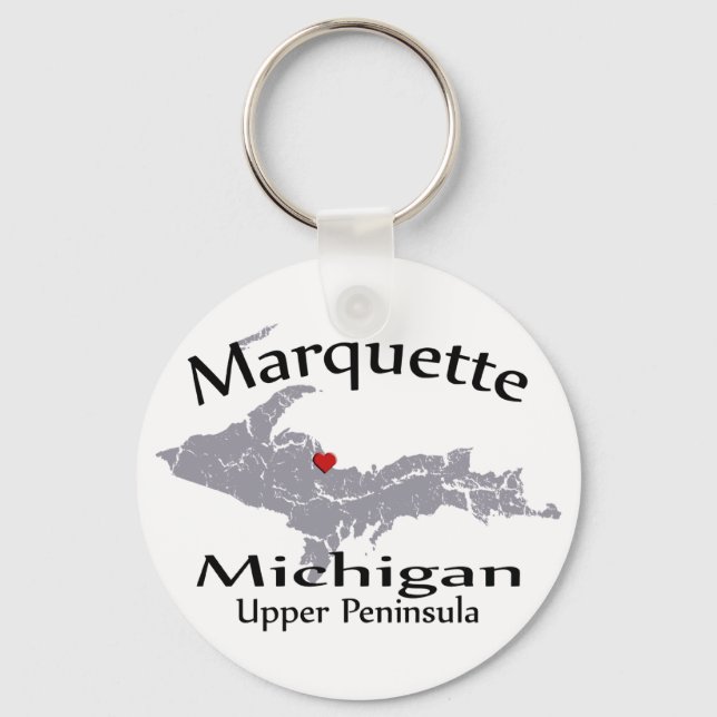 Marquette Michigan Heart Karta Design Keychain Nyckelring (Framsida)