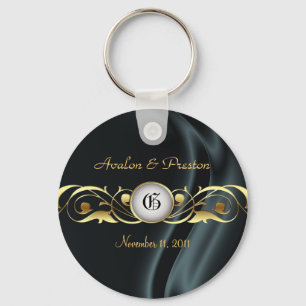 Marquis Black Silke Guld Rulla Pearl Keychain Nyckelring