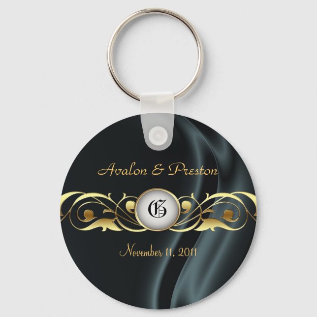 Marquis Black Silke Guld Rulla Pearl Keychain Nyckelring (Framsida)