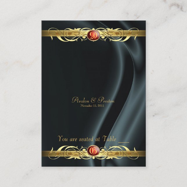 Marquis Black Silke Guld Rulla  Ruby Placecard Placeringskort (Framsida)
