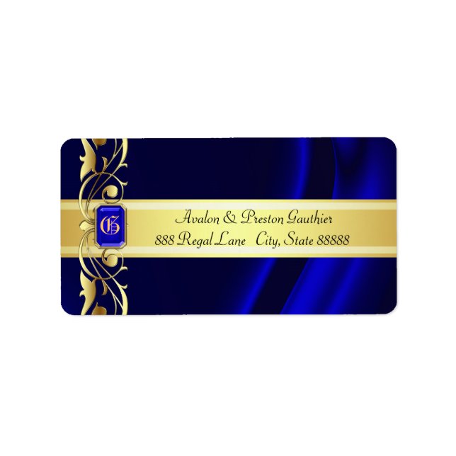 Marquis Blue & Guld Silke Adressetiketter (Framsidan)