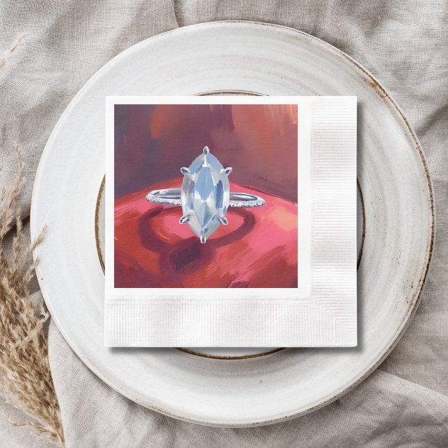 Marquise Diamant Förlovningsring Röd Akvarell Pappersservett (Skapare uppladdad)