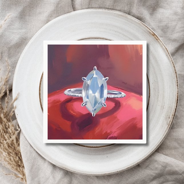 Marquise Diamant Förlovningsring Röd Akvarell Pappersservett (Skapare uppladdad)
