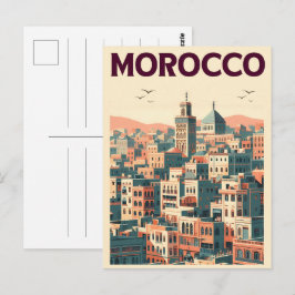 Marrakech gamla stadens silhuett med moské gåvor vykort