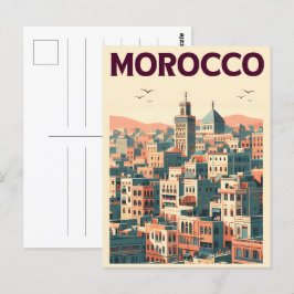 Marrakech gamla stadskylin med moskégåvor vykort