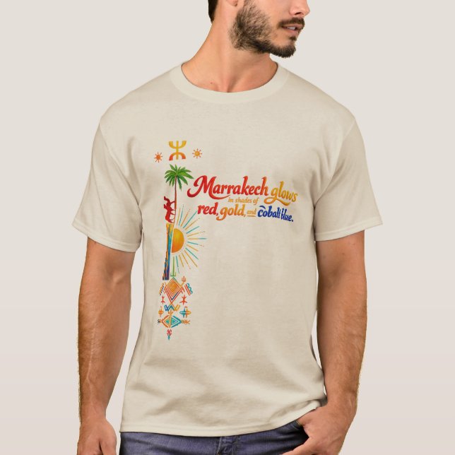 Marrakech Glows – Vibrant Moroccan Art Tee (Framsida)