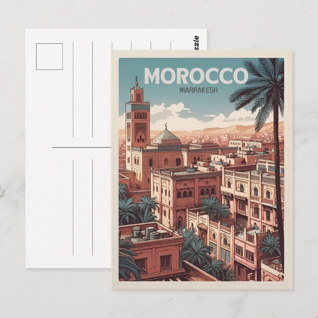 Marrakech kommun moské med handflatan Morocco Vykort (Fram/baksida)