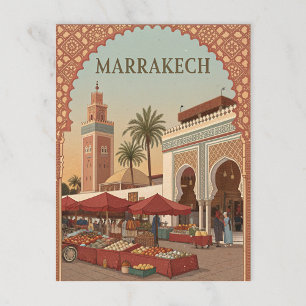 Marrakech Market and Arches Vintage Vykort