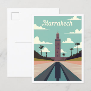 Marrakech Marocko Art Travel Illustration Vykort