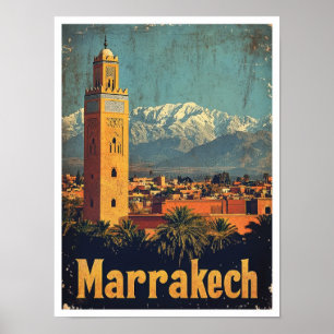 Marrakech Marocko Art Vintage resor Illustration Poster
