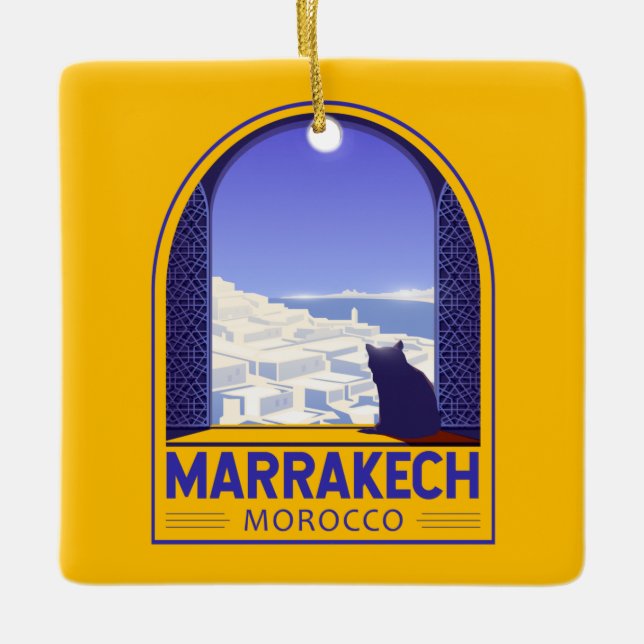 Marrakech Marocko Cat Retro Julgransprydnad Keramik (Framsida)