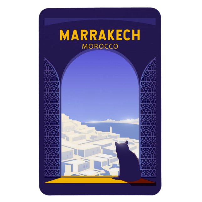 Marrakech Marocko Cat Retro Magnet (Vertikal)