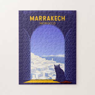 Marrakech Marocko Cat Retro Pussel