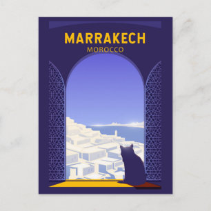 Marrakech Marocko Cat Retro Vykort