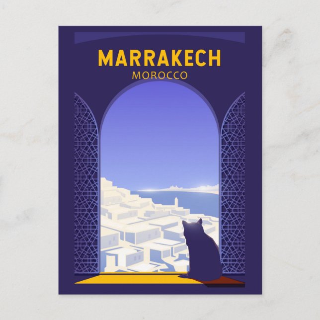 Marrakech Marocko Cat Retro Vykort (Framsida)