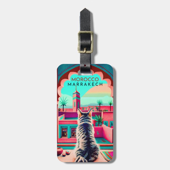 Marrakech Marocko Cat Travel Tourism Souvenir Bagagebricka (Vertikal Framsida)