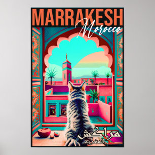 Marrakech Marocko Cat Travel Tourism Souvenir Poster