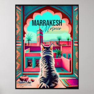 Marrakech Marocko Cat Travel Tourism Souvenir Poster