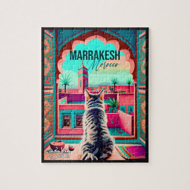 Marrakech Marocko Cat Travel Tourism Souvenir Pussel (Vertikal)