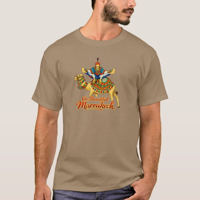 Marrakech Marocko Design Livlig Resa Konst T Shirt (Framsida)