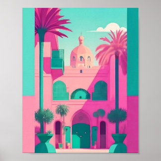 Marrakech Marocko Flat Vector Art Turcos Poster