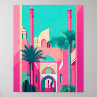 Marrakech Marocko Flat Vector Art Turcos Poster