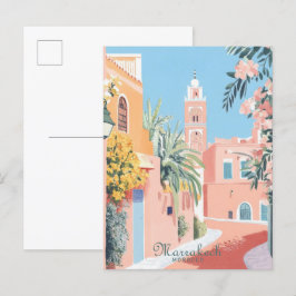 Marrakech Marocko Gouache Illustration Travel Vykort