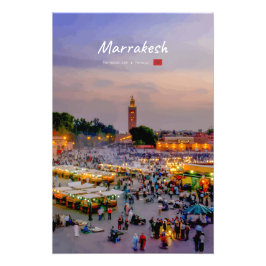 Marrakech, Marocko - Jemaa el Fnaa torg Fototryck