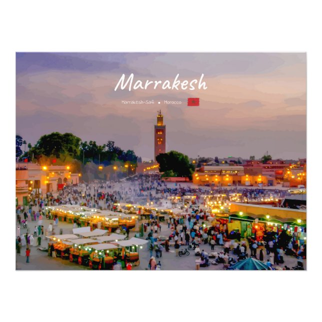 Marrakech, Marocko - Jemaa el Fnaa torg Fototryck (Framsidan)