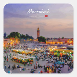 Marrakech, Marocko - Jemaa el Fnaa torg Fyrkantigt Klistermärke