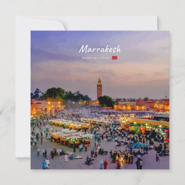 Marrakech, Marocko - Jemaa el Fnaa torg Inbjudningar (Framsida)