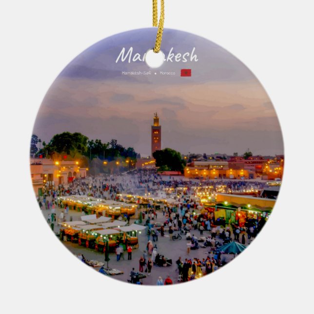Marrakech, Marocko - Jemaa el Fnaa torg Julgransprydnad Keramik (Framsidan)