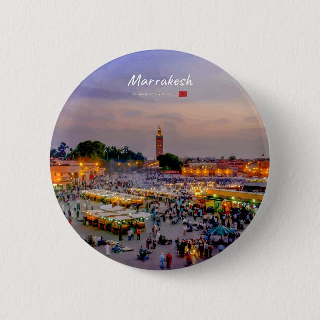 Marrakech, Marocko - Jemaa el Fnaa torg Knapp (Framsida)