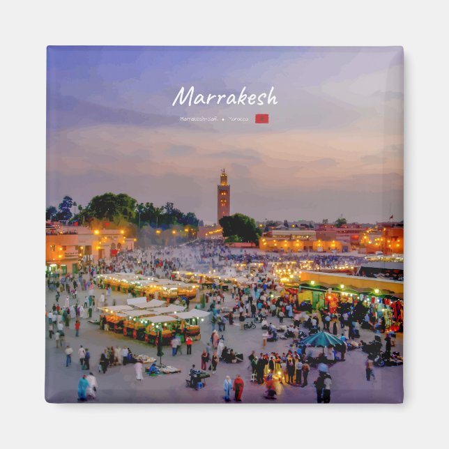 Marrakech, Marocko - Jemaa el Fnaa torg Magnet (Framsidan)