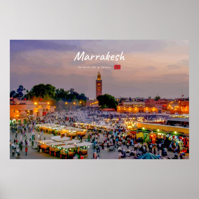 Marrakech, Marocko - Jemaa el Fnaa torg Poster (Framsidan)