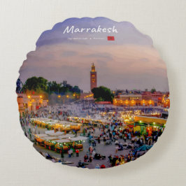 Marrakech, Marocko - Jemaa el Fnaa torg Rund Kudde