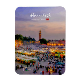 Marrakech, Marocko - Jemaa el Fnaa Torg Rundad Magnet