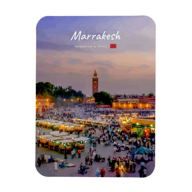 Marrakech, Marocko - Jemaa el Fnaa Torg Rundad Magnet (Vertikal)