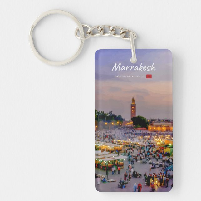 Marrakech, Marocko - Jemaa el Fnaa torg Slank (Framsidan)