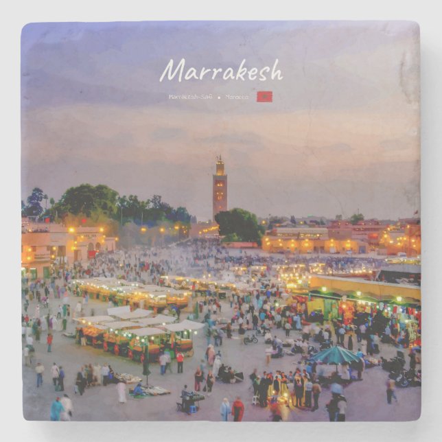 Marrakech, Marocko - Jemaa el Fnaa torg Stenunderlägg (Framsidan)