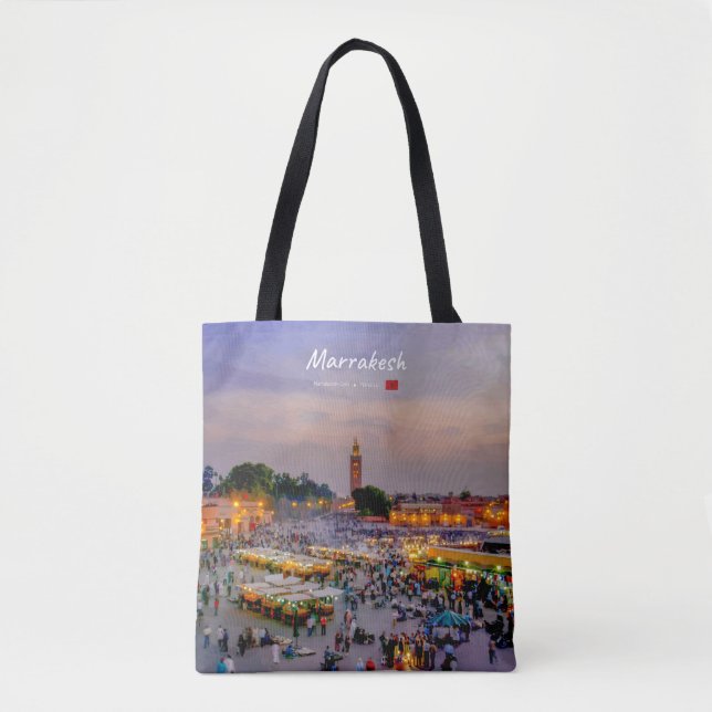 Marrakech, Marocko - Jemaa el Fnaa torg Tygkasse (Framsida)